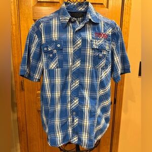 COOGI Men's Blue & White Plaid Short Sleeve Shirt XL